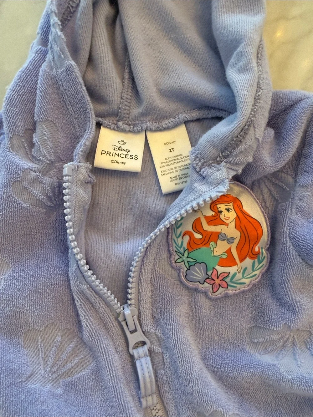Disney Lavender Ariel Hooded Terry cover up - Little Mermaid Patch